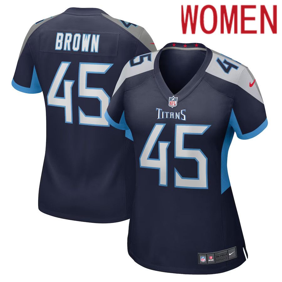 Women Tennessee Titans #45 Kyron Brown Nike Navy Home Game Player NFL Jersey->women nfl jersey->Women Jersey